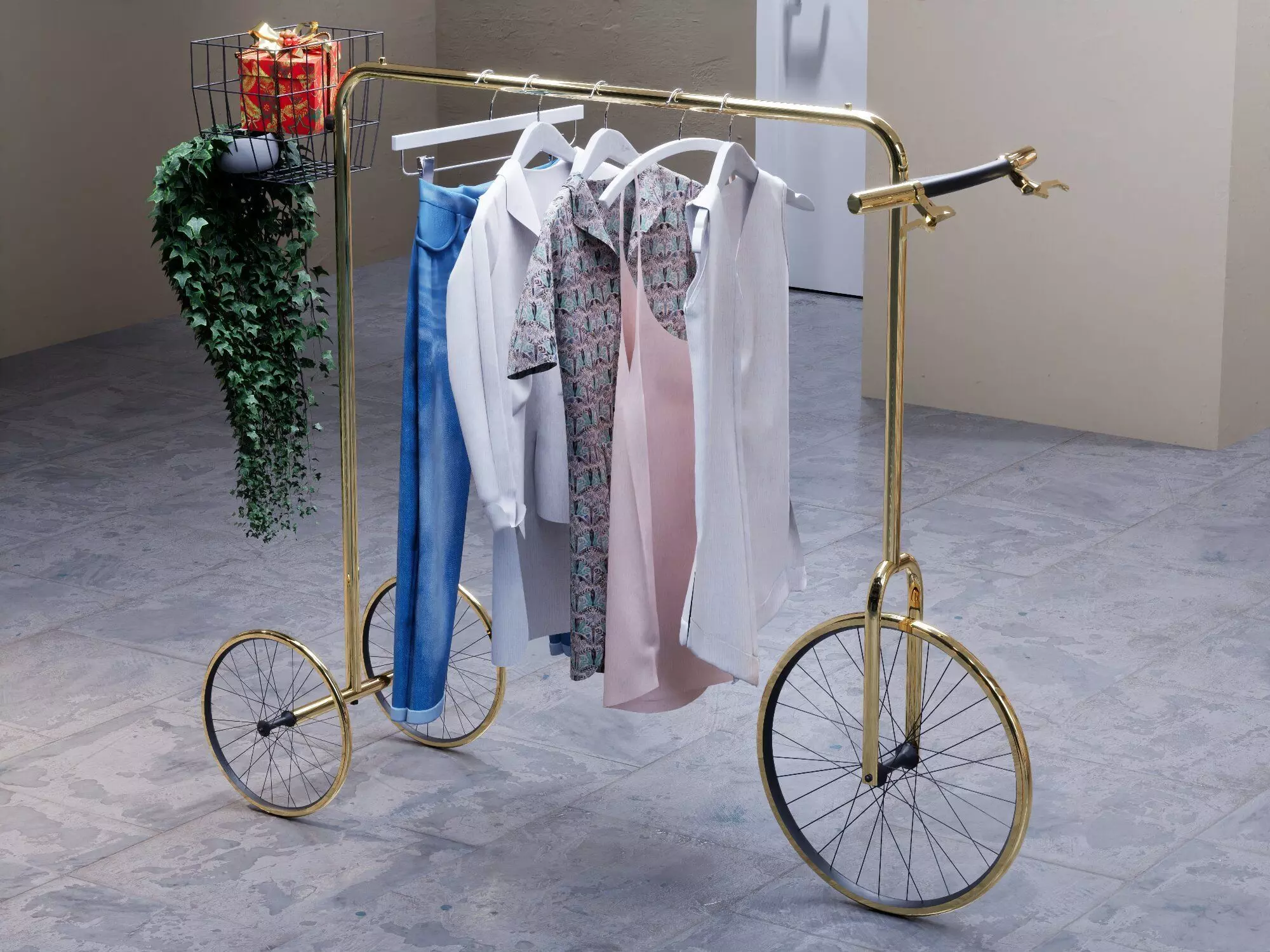 Boutique Store Bicycle Basket Clothes Rack 3D model