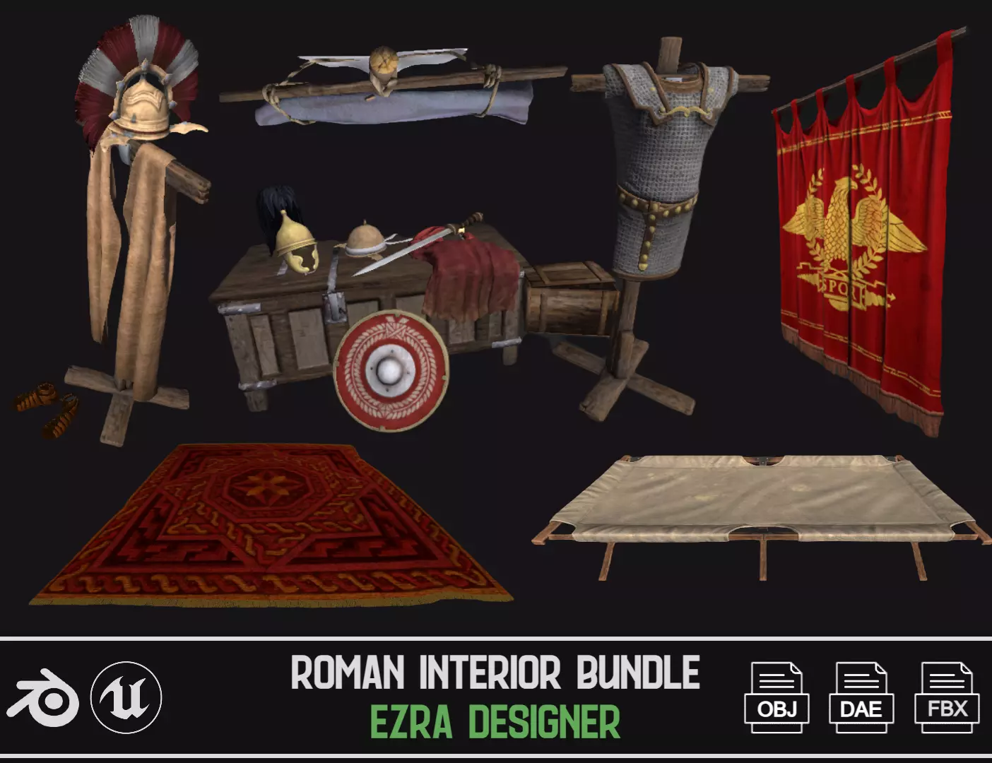 Roman Deco Interior Bundle Low-poly 3D model_0