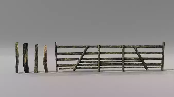 old wood gate and posts Free 3D model