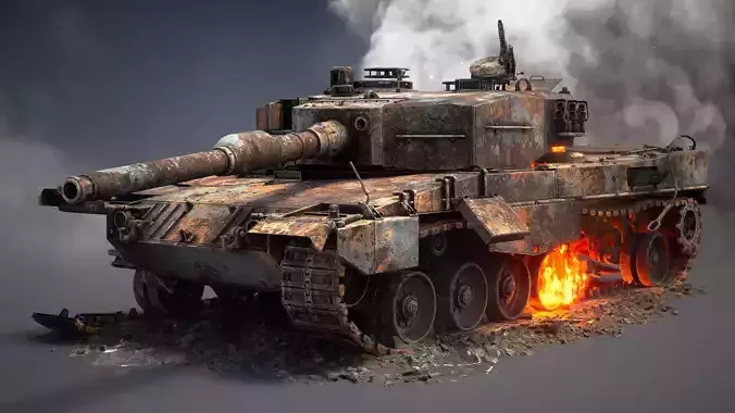 Leopard 2A4 Destroyed Low-poly 3D model