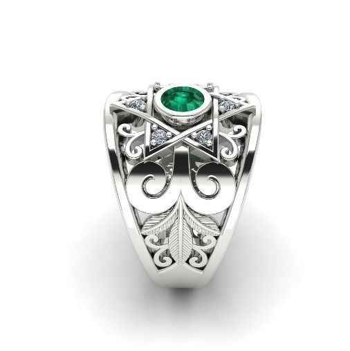 Ring with star and patterns N01287 3D print model_1