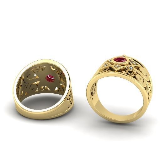 Ring with star and patterns N01287 3D print model_3