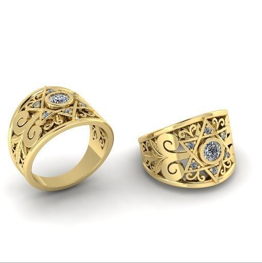Ring with star and patterns N01287 3D print model_2