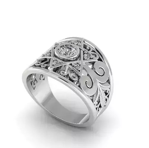 Ring with star and patterns N01287