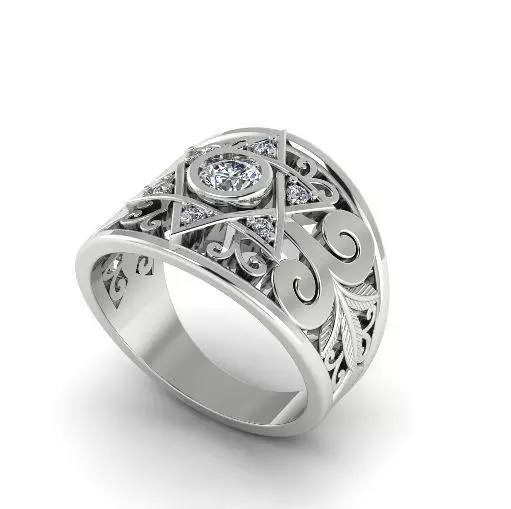 Ring with star and patterns N01287 3D print model_0