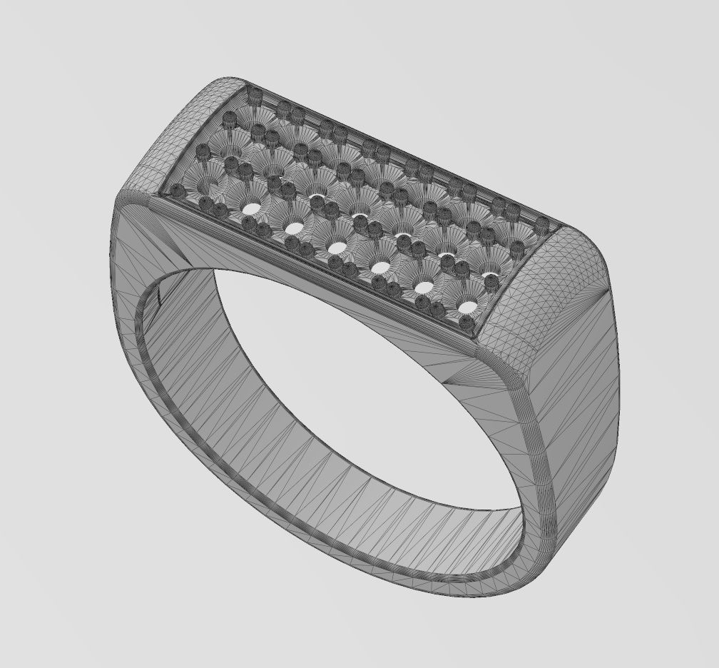 Diamond iced rectangular domed signet ring US sizes 7to11 3D print model_15