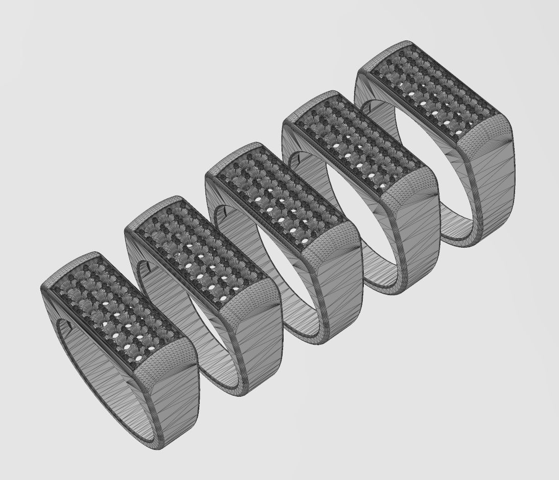 Diamond iced rectangular domed signet ring US sizes 7to11 3D print model_14