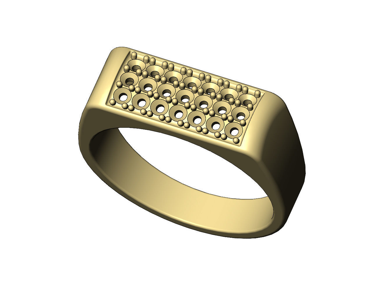 Diamond iced rectangular domed signet ring US sizes 7to11 3D print model_6