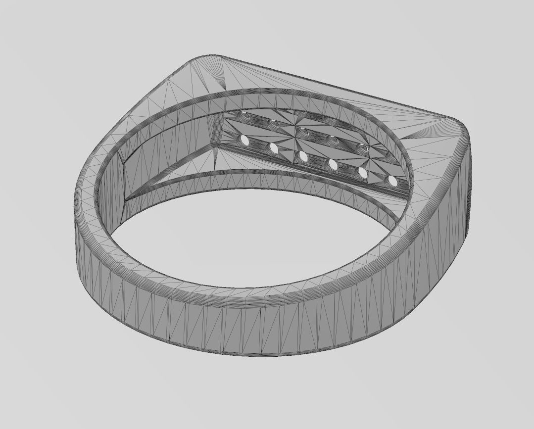 Diamond iced rectangular domed signet ring US sizes 7to11 3D print model_16