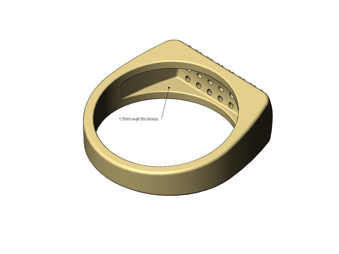 Diamond iced rectangular domed signet ring US sizes 7to11 3D print model_11
