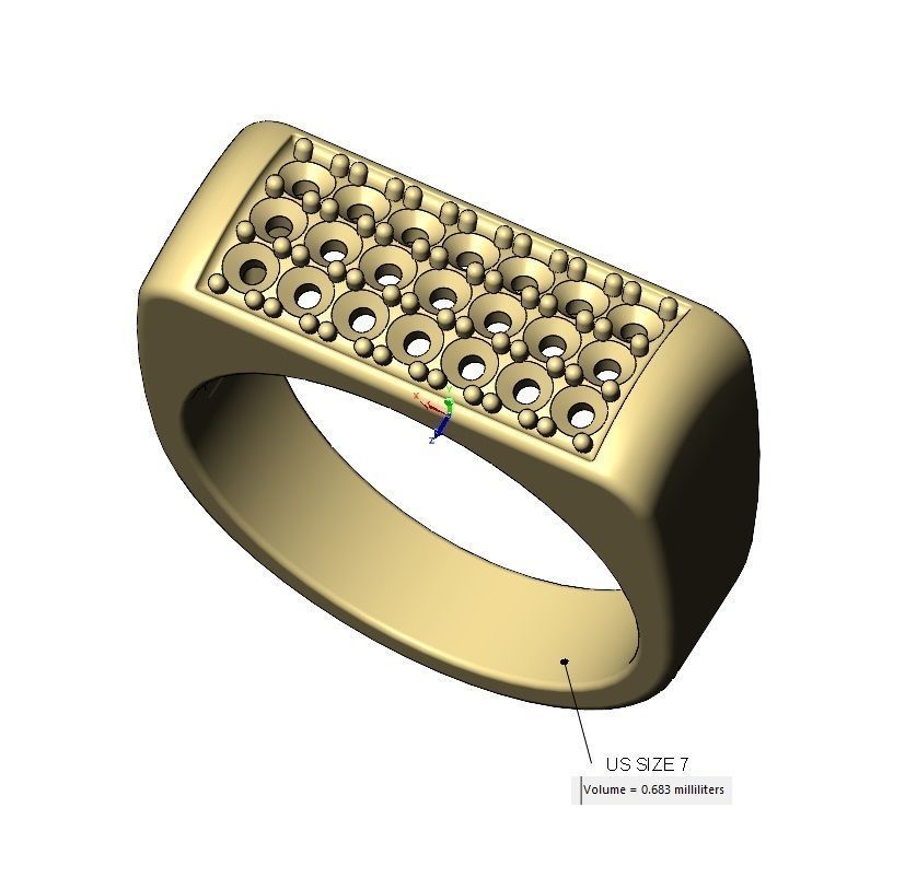 Diamond iced rectangular domed signet ring US sizes 7to11 3D print model_12