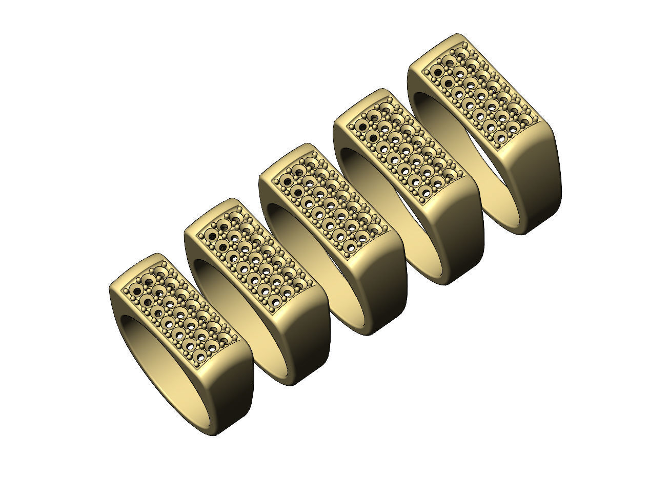 Diamond iced rectangular domed signet ring US sizes 7to11 3D print model_5