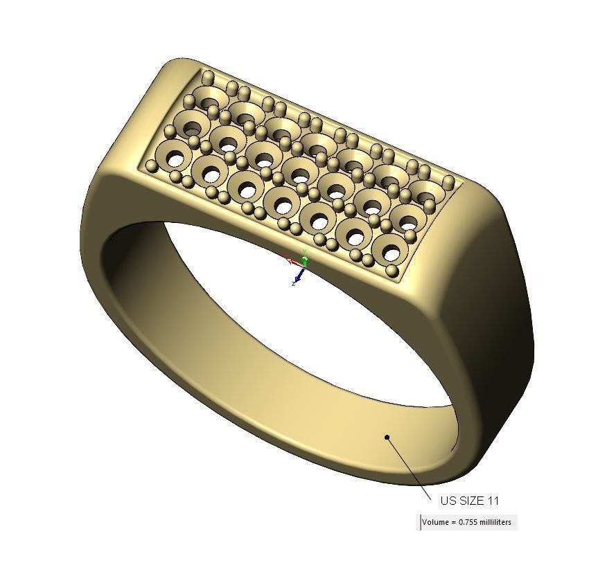 Diamond iced rectangular domed signet ring US sizes 7to11 3D print model_13
