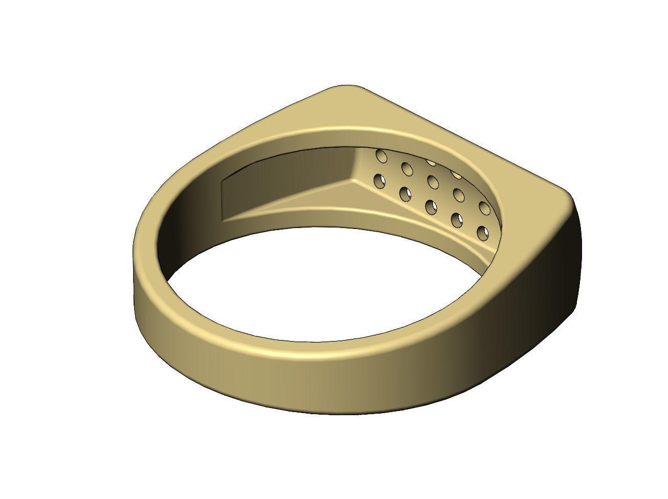 Diamond iced rectangular domed signet ring US sizes 7to11 3D print model_7