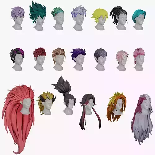 20 Stylized Male Hair Models Pack 1 - Low Poly