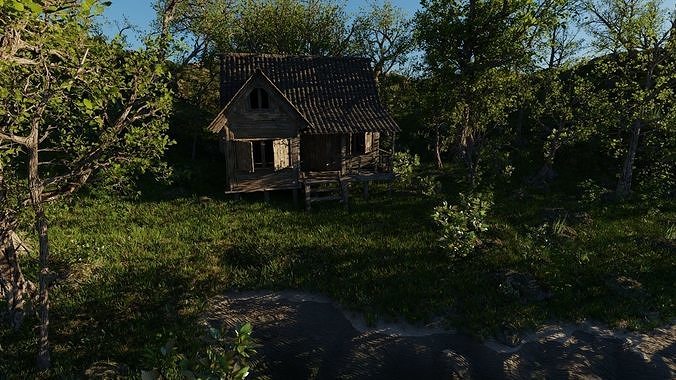 Abandoned cabin Scene 3D model 2