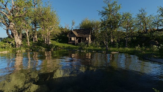 Abandoned cabin Scene 3D model 6