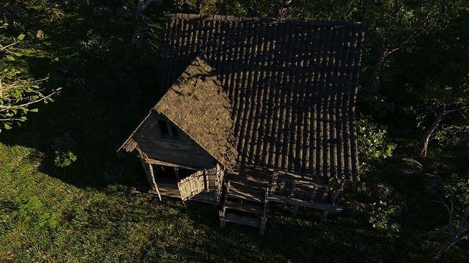 Abandoned cabin Scene 3D model 4
