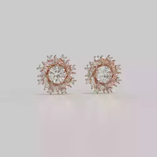 cluster earring with round and baguette gemstones 3D print model