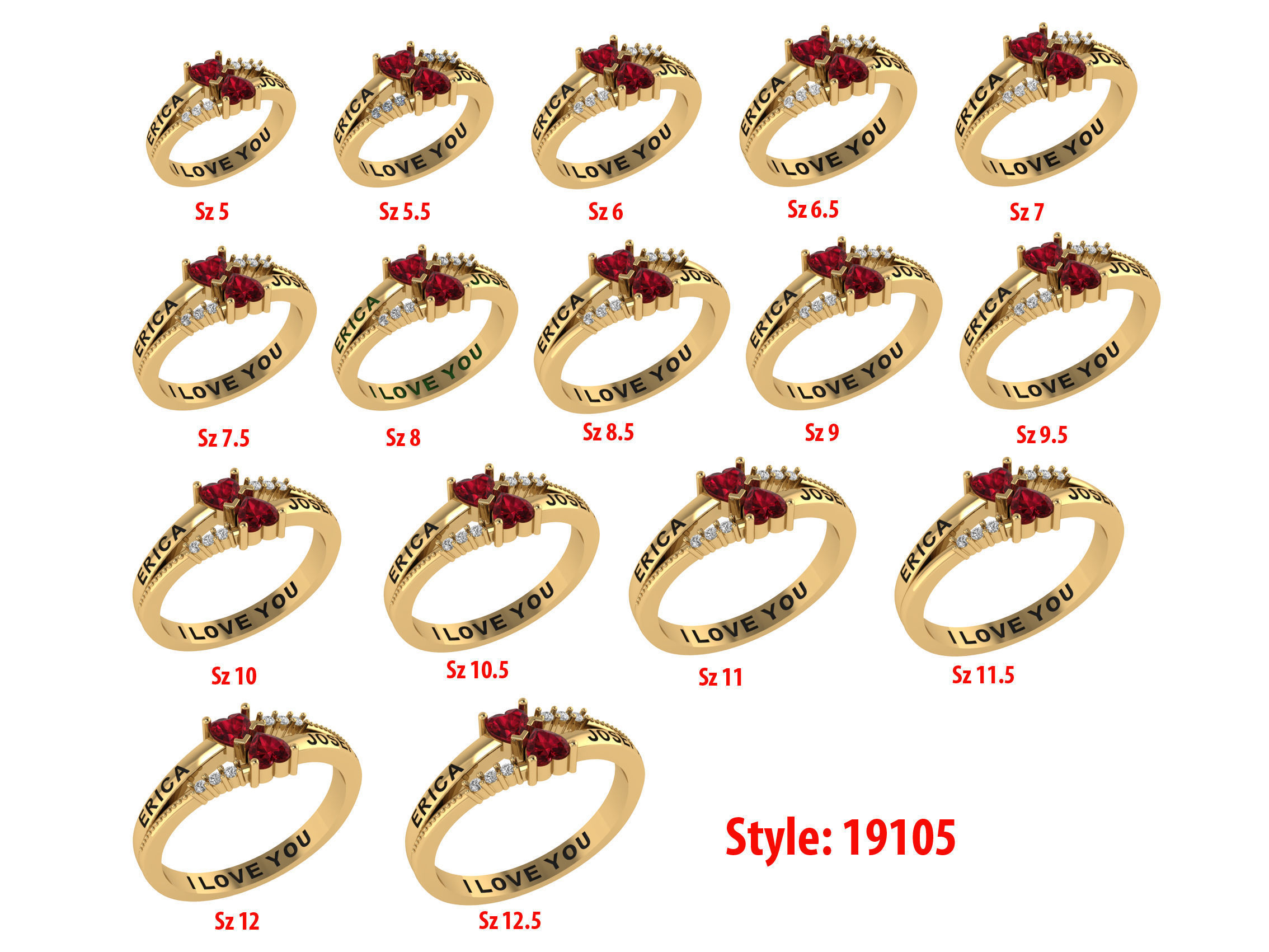 Personalized Two Stone Mothers Ring Set Sizes 5 to 12 3D print model_2