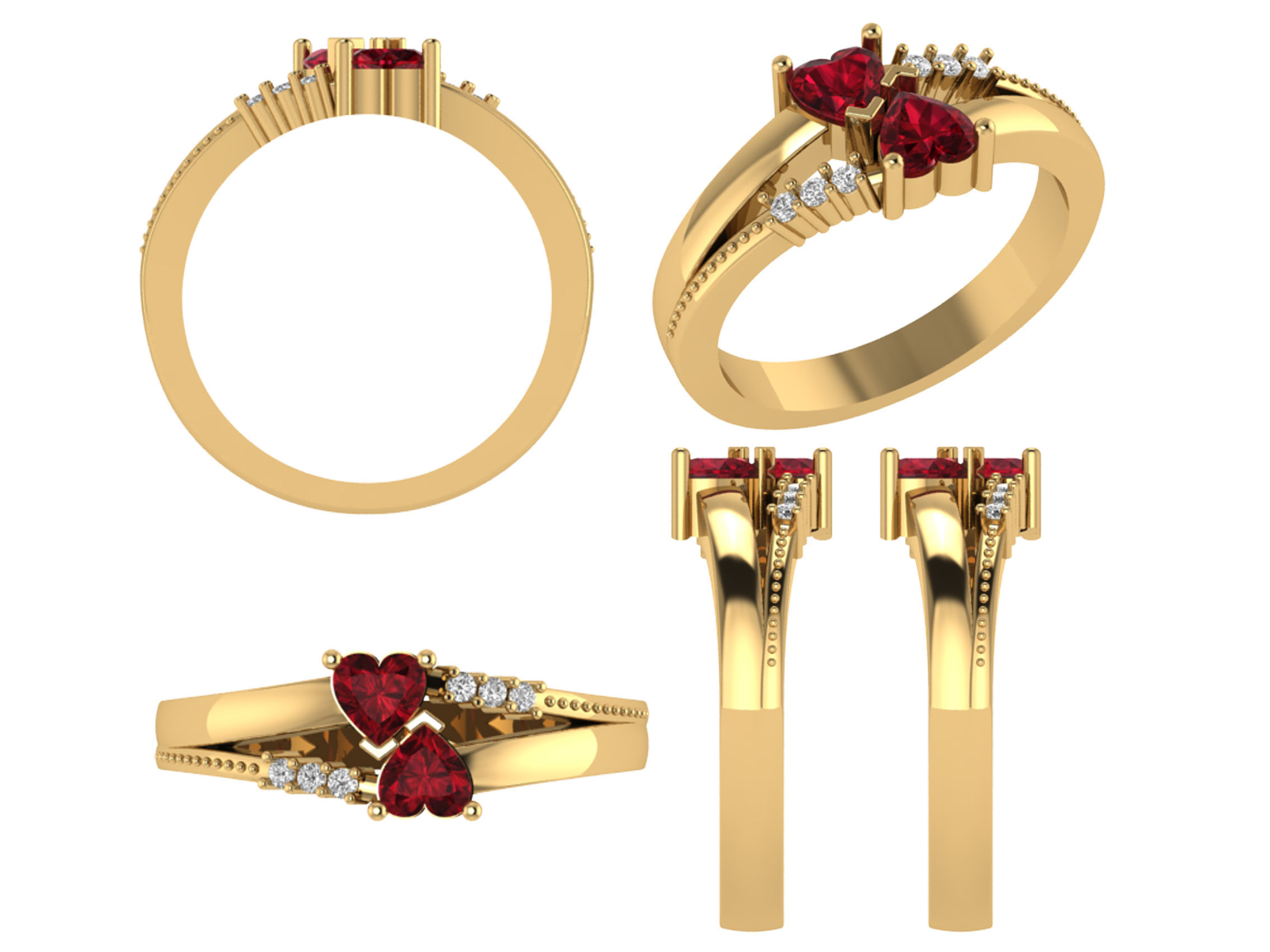 Personalized Two Stone Mothers Ring Set Sizes 5 to 12 3D print model_1