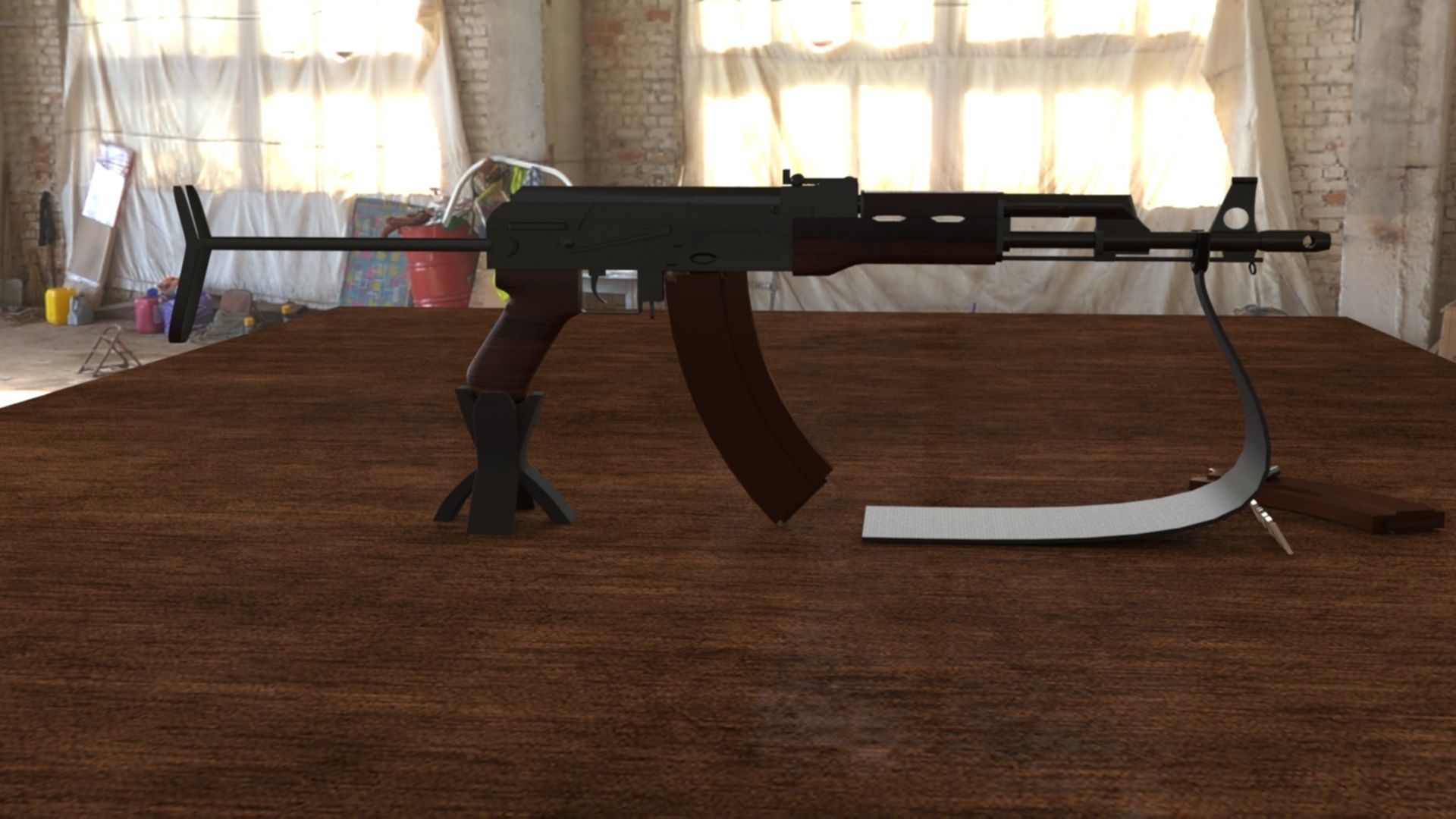 Russian AKS 74 Assault Rifle Low-poly 3D model_3