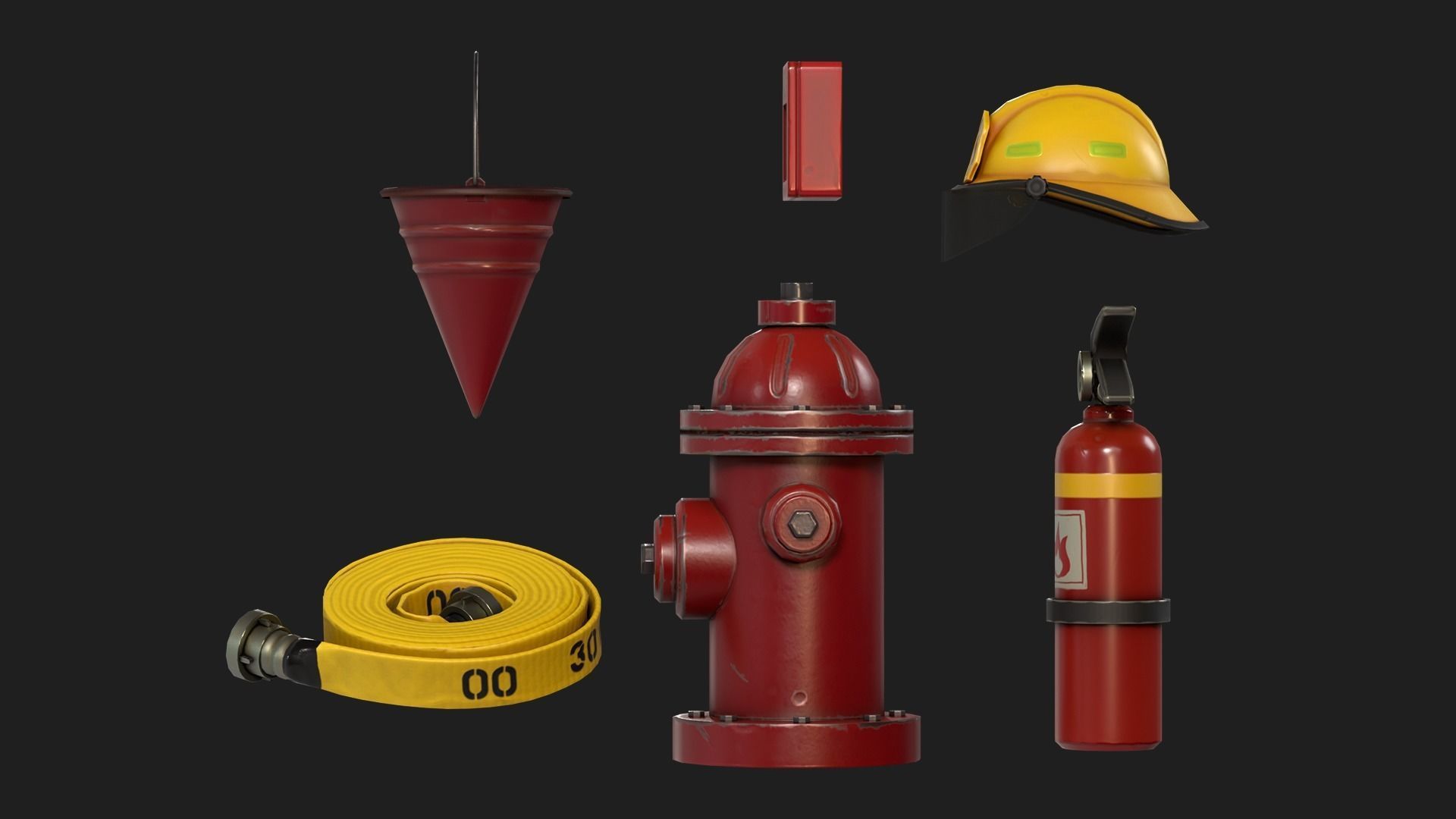 Firefighters Equipment Pack Props Set Low-poly 3D model_5