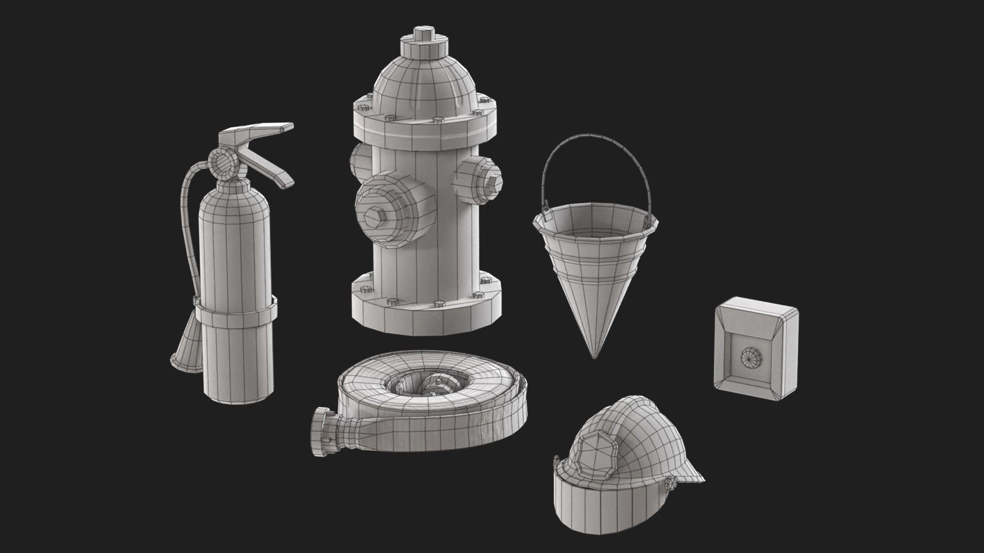 Firefighters Equipment Pack Props Set Low-poly 3D model_16