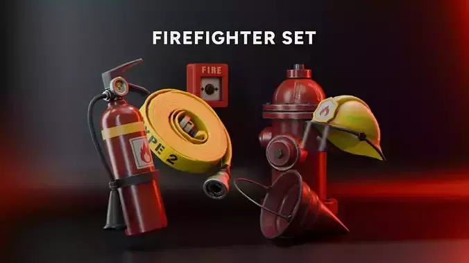 Firefighters Equipment Pack Props Set Low-poly 3D model Firefighters Equipment Pack Props Set Low-poly 3D model