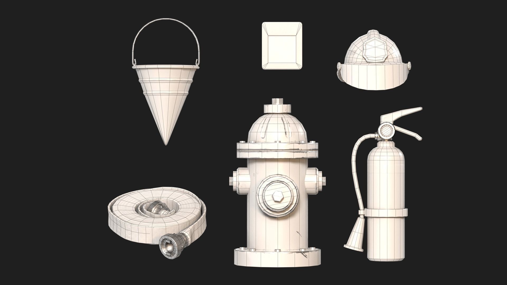 Firefighters Equipment Pack Props Set Low-poly 3D model_6