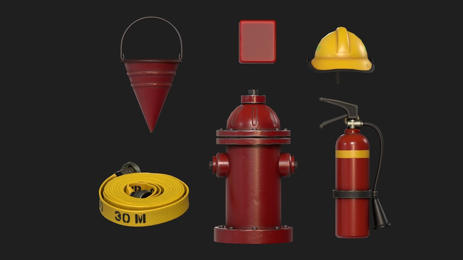 Firefighters Equipment Pack Props Set Low-poly 3D model_4