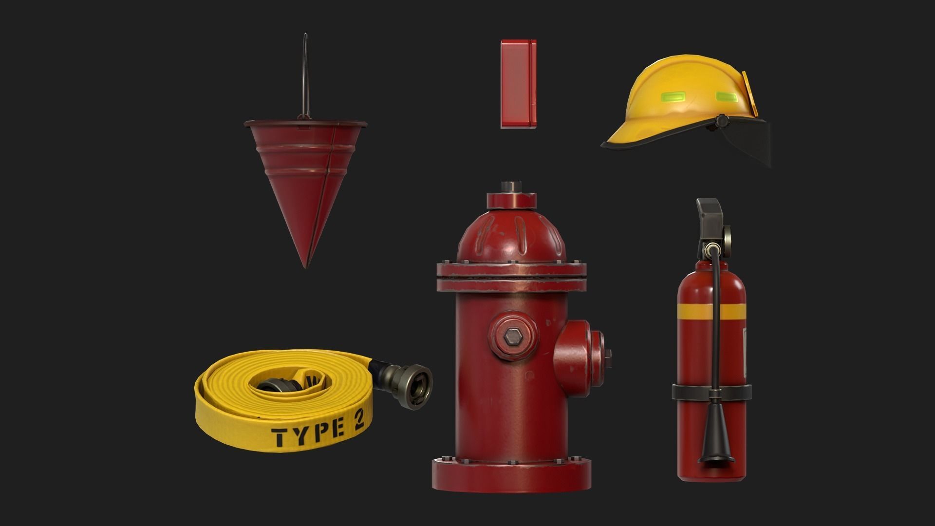 Firefighters Equipment Pack Props Set Low-poly 3D model_3
