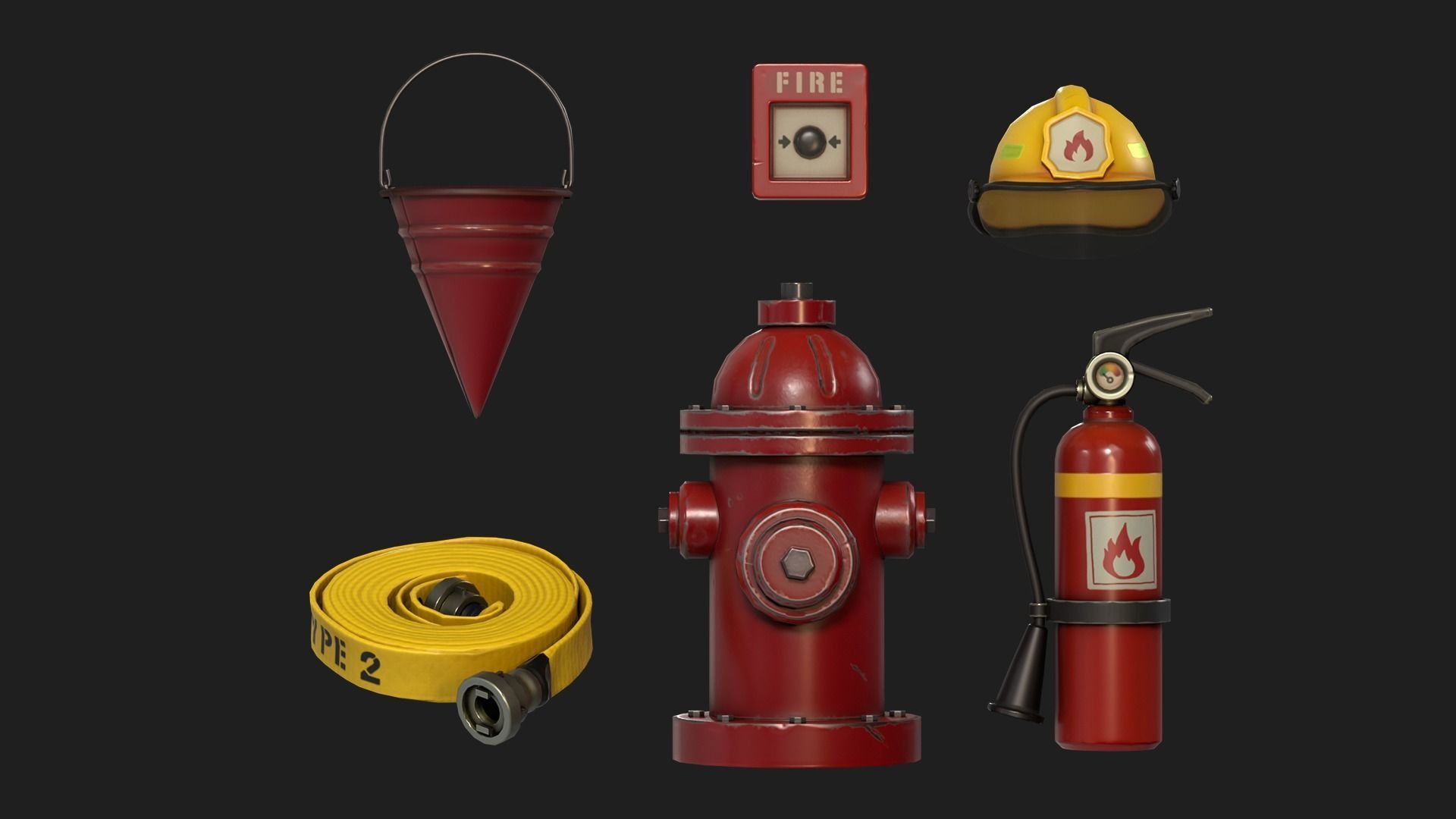 Firefighters Equipment Pack Props Set Low-poly 3D model_2