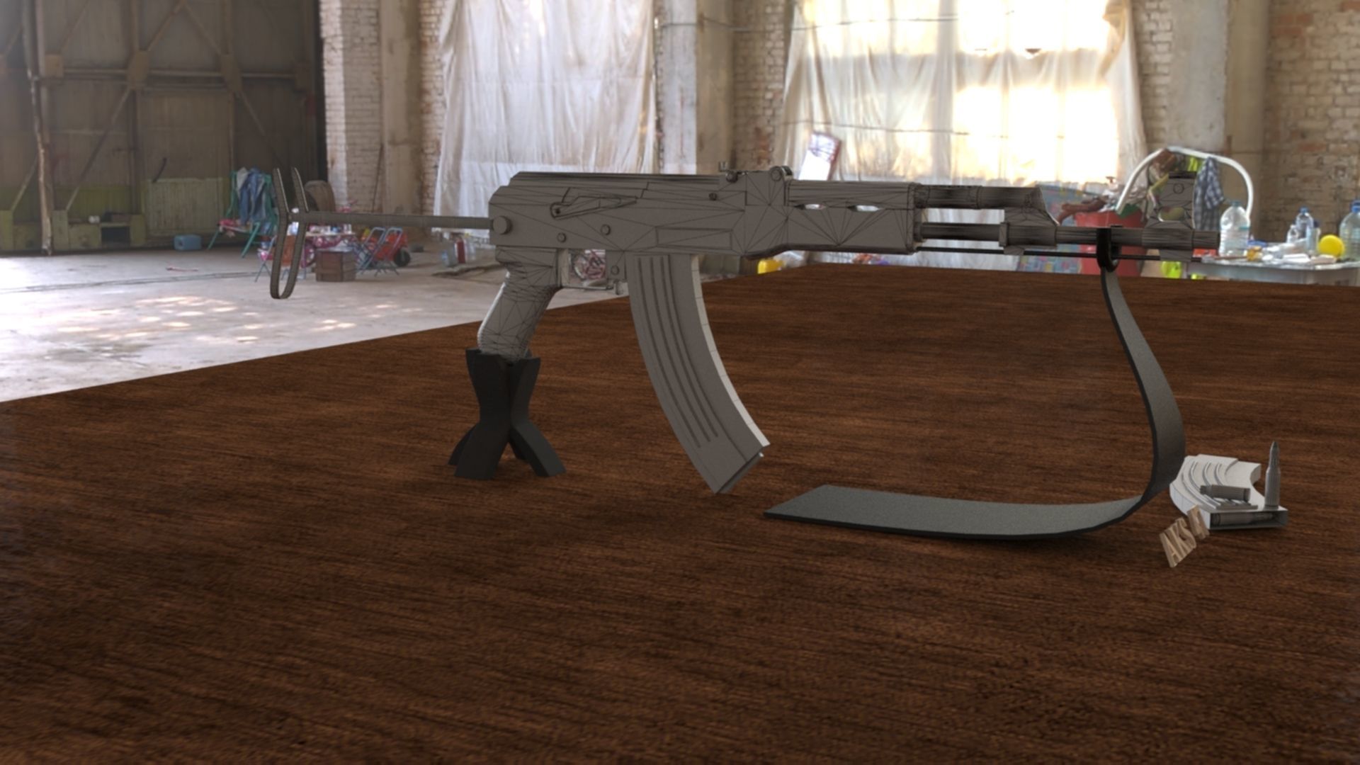 Russian AKS 47 Assault Rifle 3D Model Low-poly 3D model_11