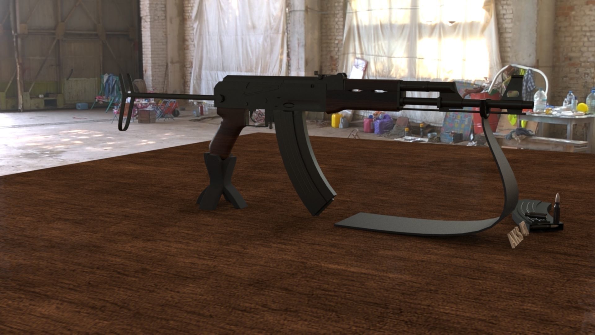 Russian AKS 47 Assault Rifle 3D Model Low-poly 3D model_6