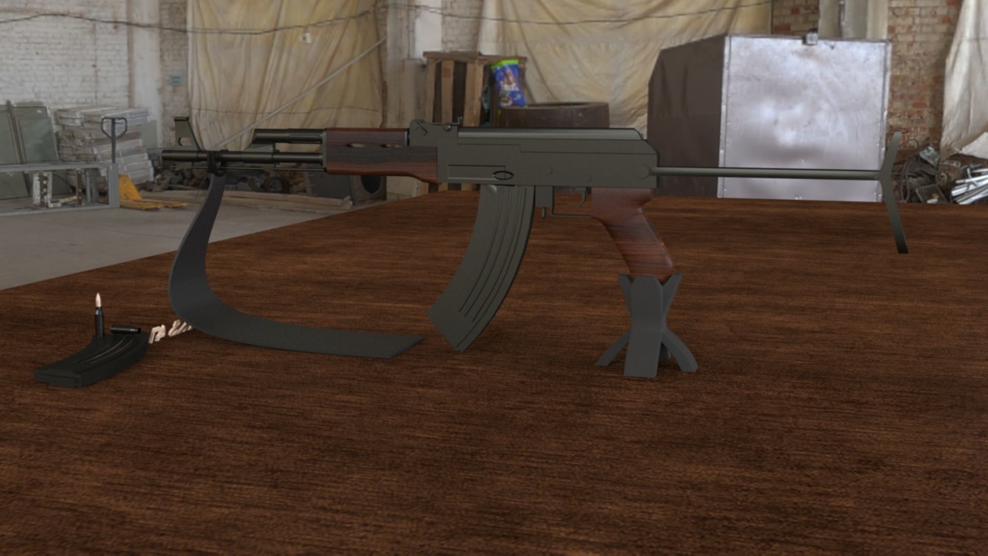 Russian AKS 47 Assault Rifle 3D Model Low-poly 3D model_10