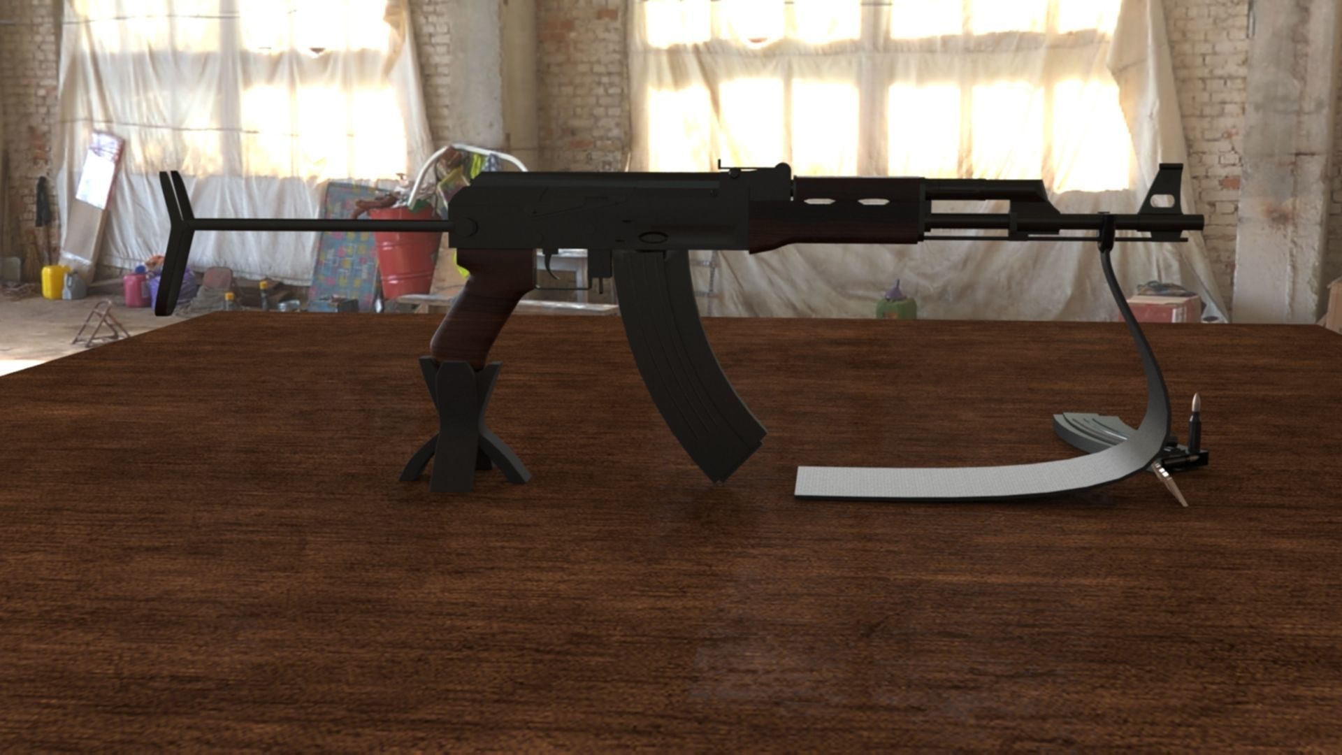 Russian AKS 47 Assault Rifle 3D Model Low-poly 3D model_5