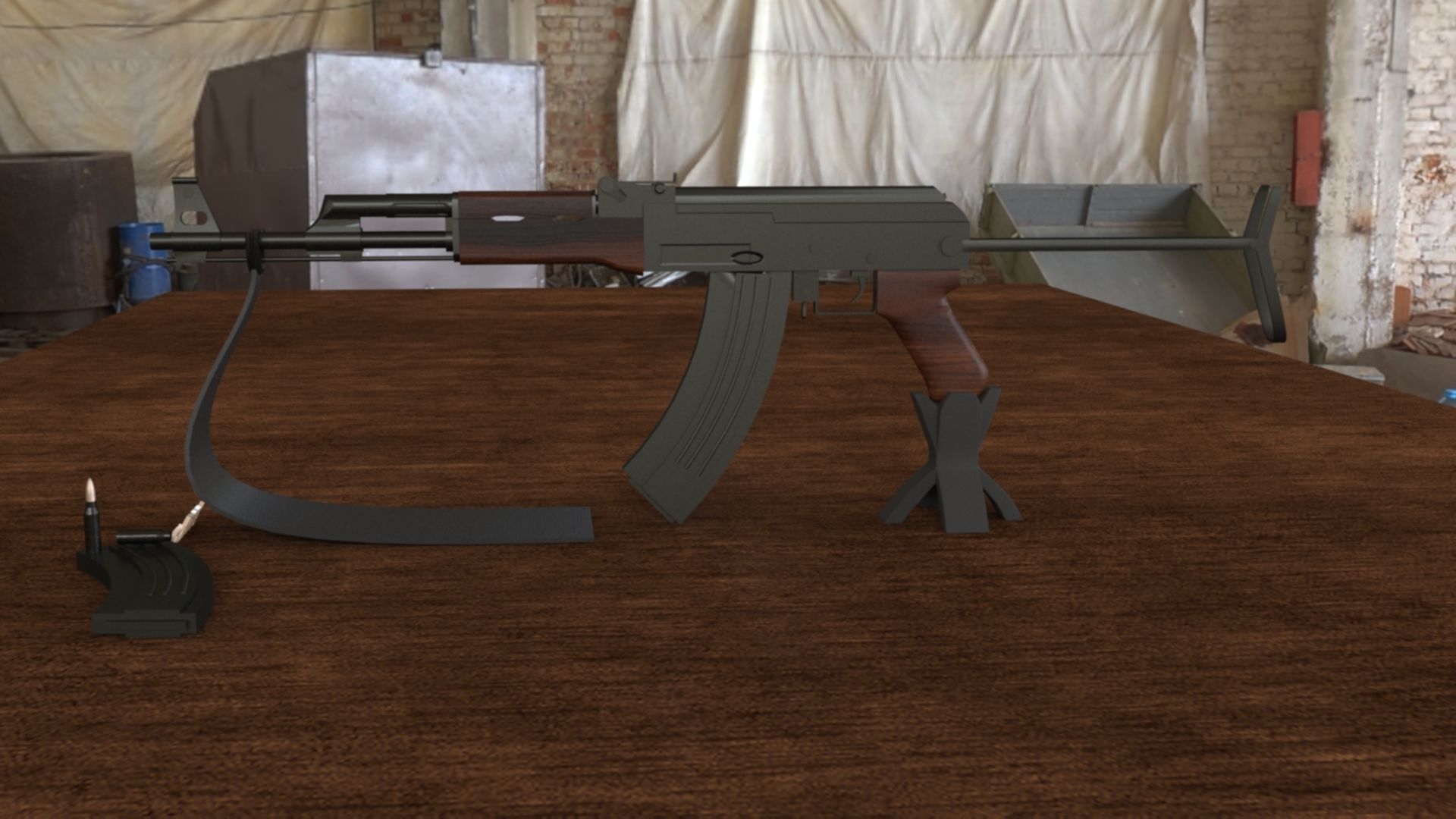Russian AKS 47 Assault Rifle 3D Model Low-poly 3D model_9