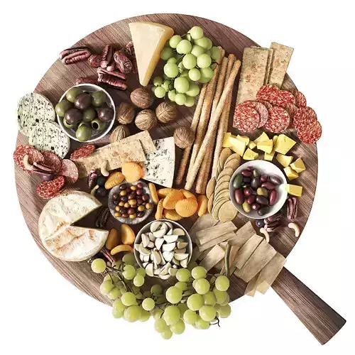 Large tray with fruit meat sausages and cheese