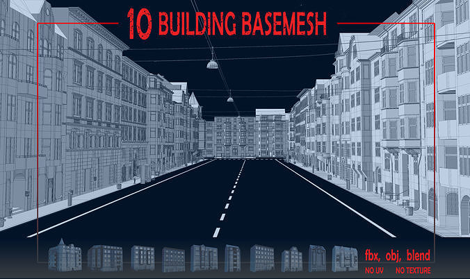 10 Building Basemesh Low-poly 3D model