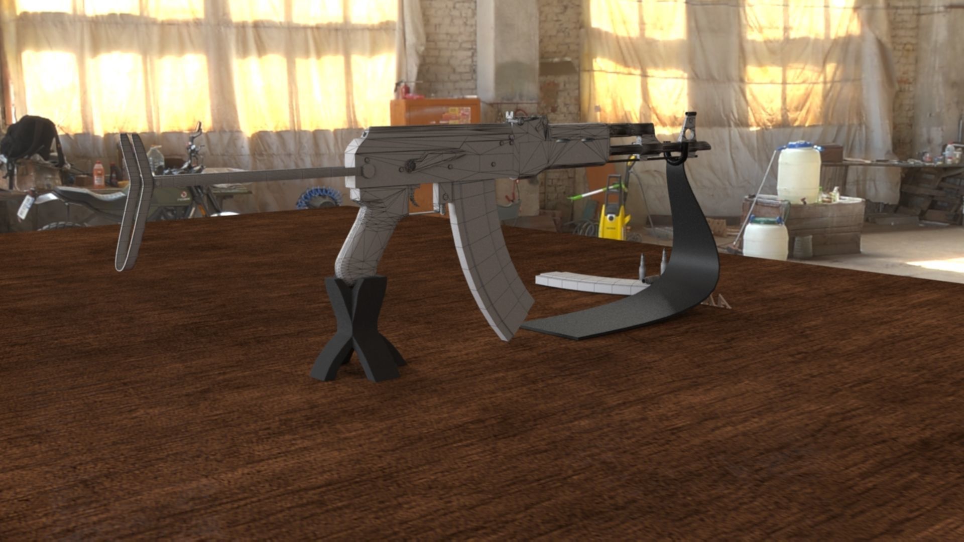 Russian AKMS Assault Rifle - Iconic 3D Model Low-poly 3D model_15