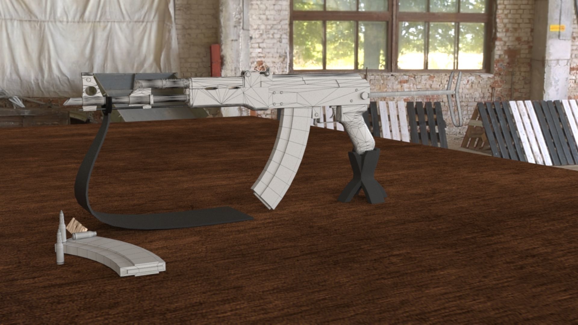 Russian AKMS Assault Rifle - Iconic 3D Model Low-poly 3D model_20