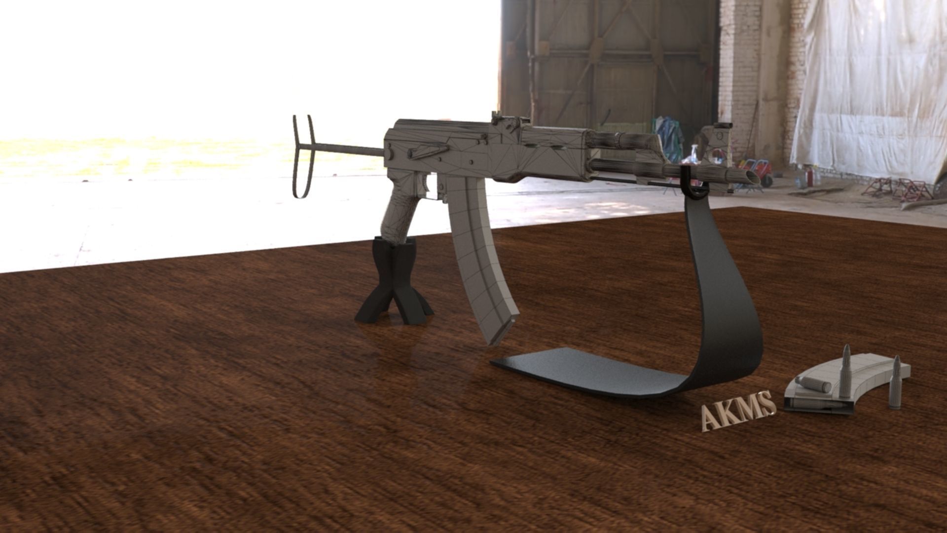 Russian AKMS Assault Rifle - Iconic 3D Model Low-poly 3D model_14