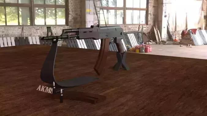 Russian AKMS Assault Rifle - Iconic 3D Model Low-poly 3D model