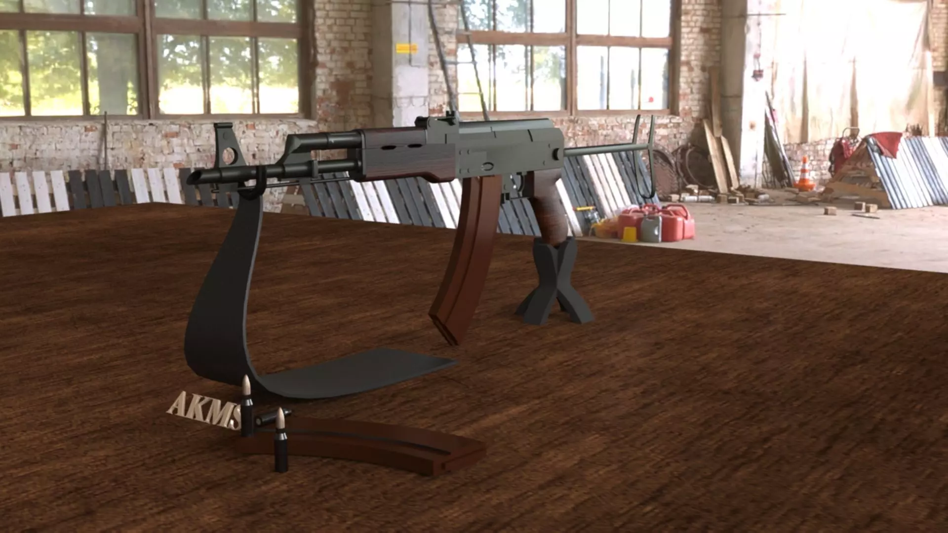 Russian AKMS Assault Rifle - Iconic 3D Model Low-poly 3D model_0