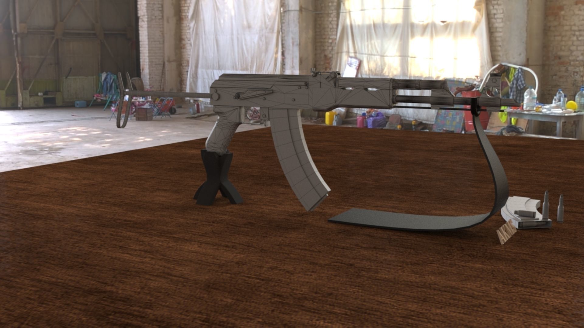 Russian AKMS Assault Rifle - Iconic 3D Model Low-poly 3D model_18