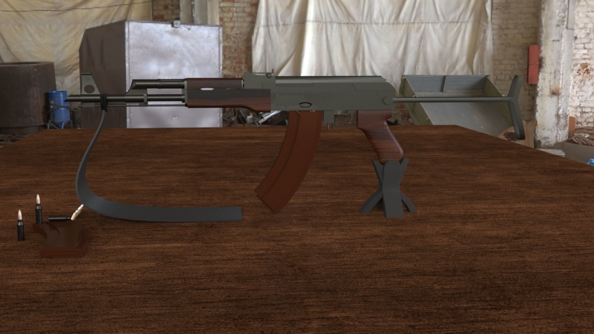 Russian AKMS Assault Rifle - Iconic 3D Model Low-poly 3D model_9