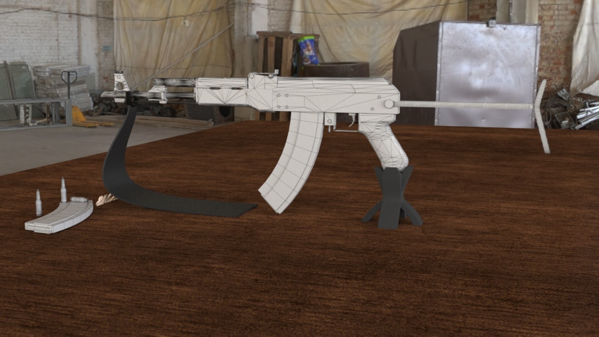 Russian AKMS Assault Rifle - Iconic 3D Model Low-poly 3D model_22