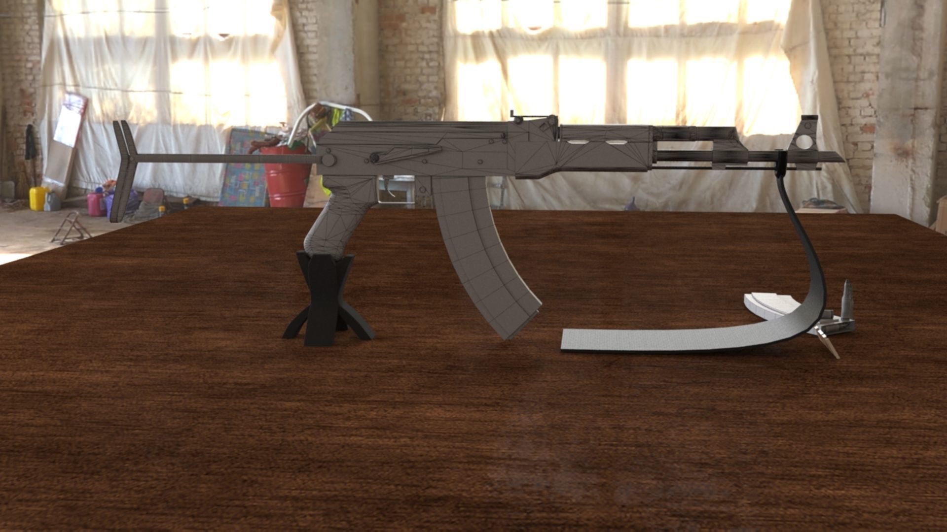 Russian AKMS Assault Rifle - Iconic 3D Model Low-poly 3D model_19