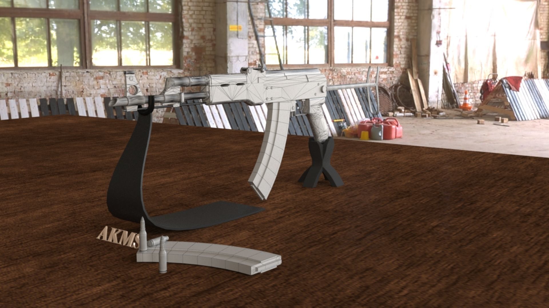 Russian AKMS Assault Rifle - Iconic 3D Model Low-poly 3D model_21